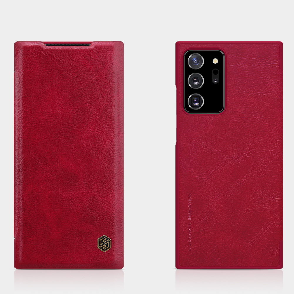Samsung Galaxy Note 20 Ultra / Note 20 / 10 Plus / 10+ / 10 / 9 / 8 / 7 / FE / Fan Edition- Nillkin Qin Series Premium Leather Flip Case Card Slot Casing Full Coverage Cover Black Brown Red Slim Light