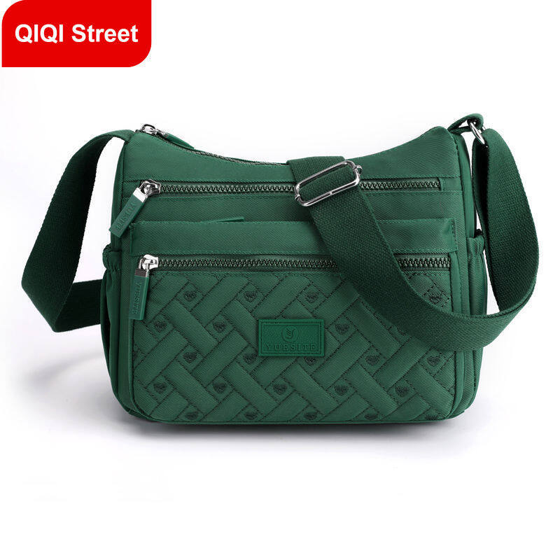 Shoulder Bag Woman, Embroidered Stripes Nylon Cloth Bag, Messenger Bag, Cross Body Bag, Fashion Oxford Cloth Waterproof Light Canvas Mother Bag 2022 New Style, Large Sling Bag, Cloth Bag for Middle-ag