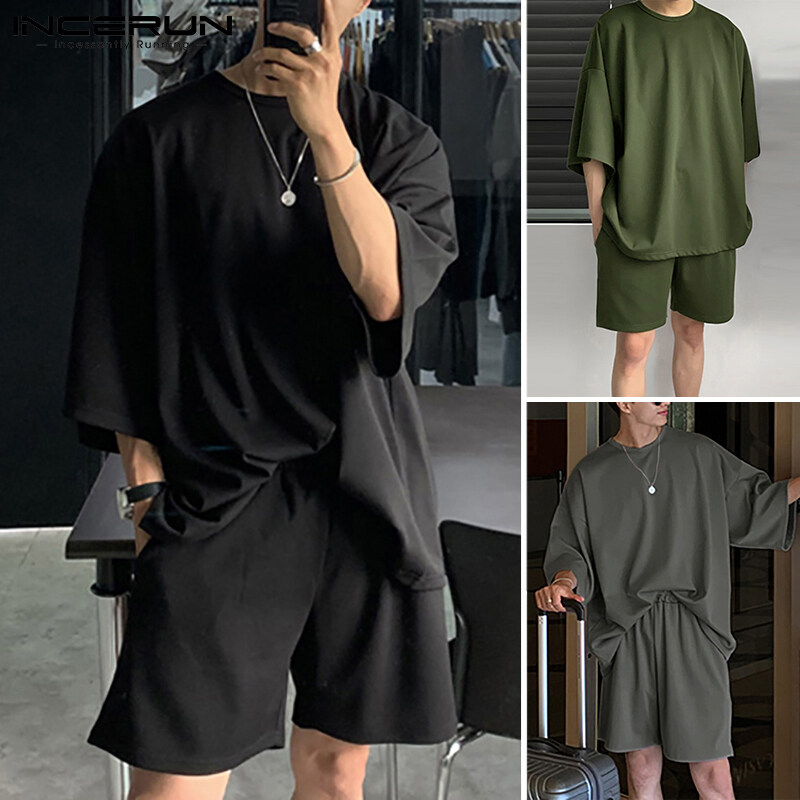 Beehoo INCERUN Mens Short Sleeve Soft Pajamas T Shirt Shorts Suits Sleepwear Suits Lounge Sets