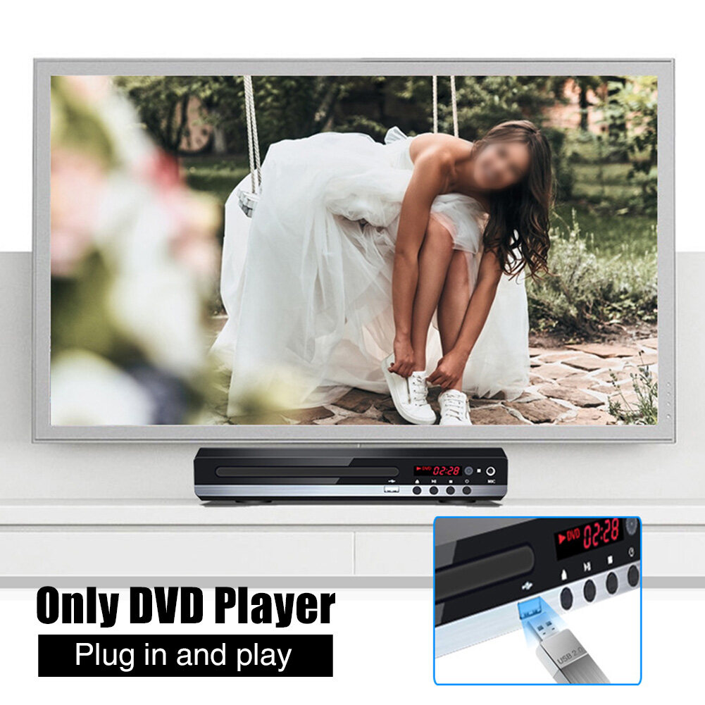 Karaoke For TV Remote Control Metal Home Portable Multi Format USB HDMI With Cable MIC Input VCD Easy Install DVD Player