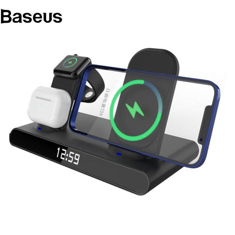 Baseus HY-011 3-in-1 Digital Clock Design Rechargeable 15W Wireless Charger Qi Fast Charging Stand Dock for iPhone Android iWatch AirPods