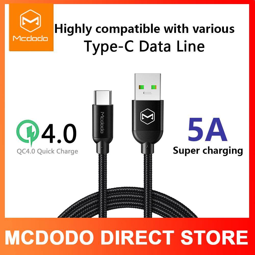 Mcdodo USB Type C 5A Super Fast Charging Data Cable SCP for Huawei P20 Pro Mate 20 4A Flash Charge VOOC For OPPO Find X R17 USB (Black：1.2M)