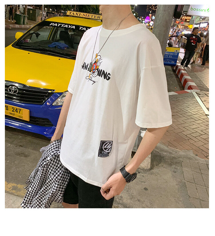 t shirt Men Large Size Korean Style Cartoon Print Oversize Casual Fashion Tops