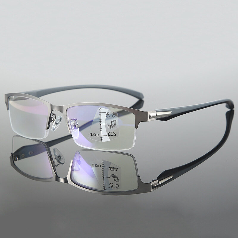【3in1】Progressive Multifocal Reading Glasses Smart Zoom Anti-Blue Light Metal Frame Glasses Business Style Presbyopic Glasses