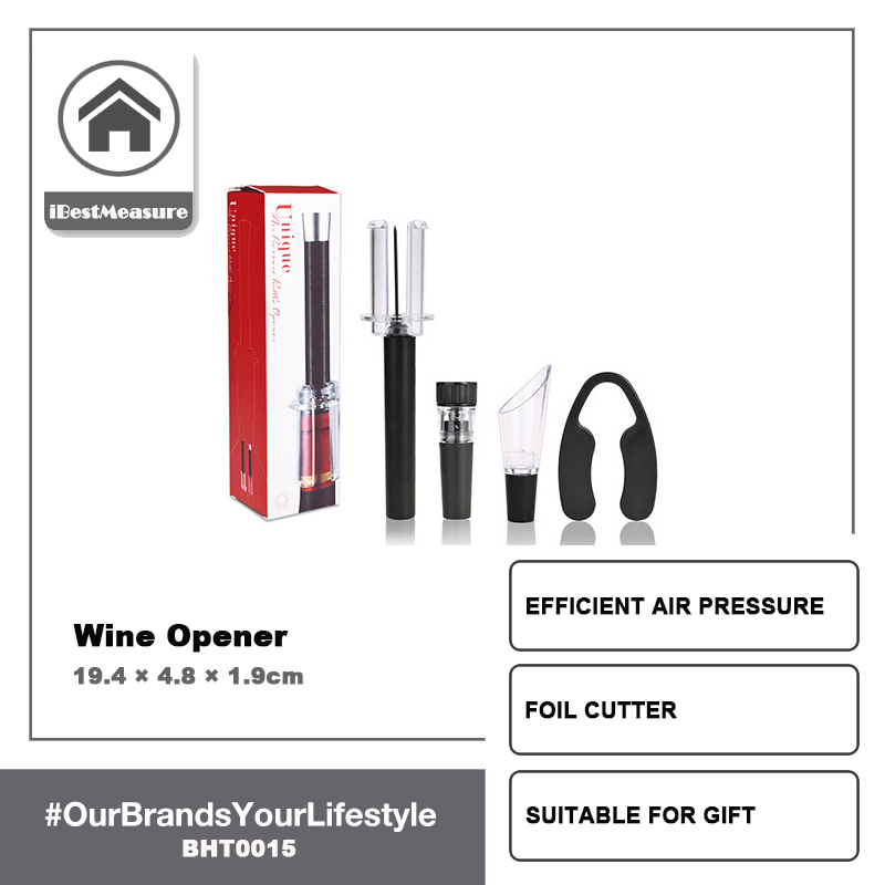 iBestMeasure 4 Pcs Wine Opener Set, Air Pressure Pump Bottle Opener Gift Box Includes Wine Opener Kit Vacuum Stopper and Wine Pourer Tool
