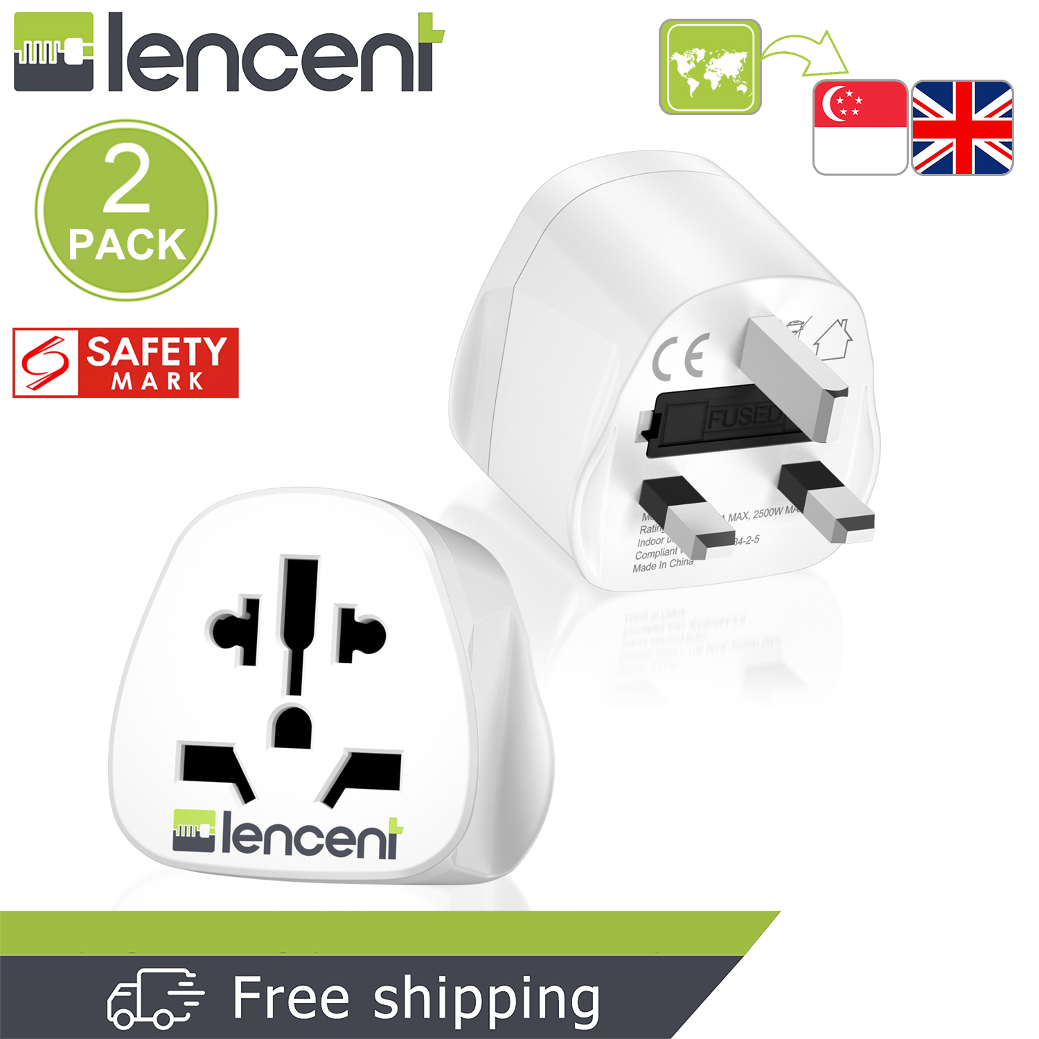LENCENT 2X World/Singapore to UK/Singapore Travel Adapter, Visitor from USA/Europe/China/Australia to 3 Pin UK Adapter Plug [USA to UK/Singapore Adapter, EU to UK//Singapore adapter]