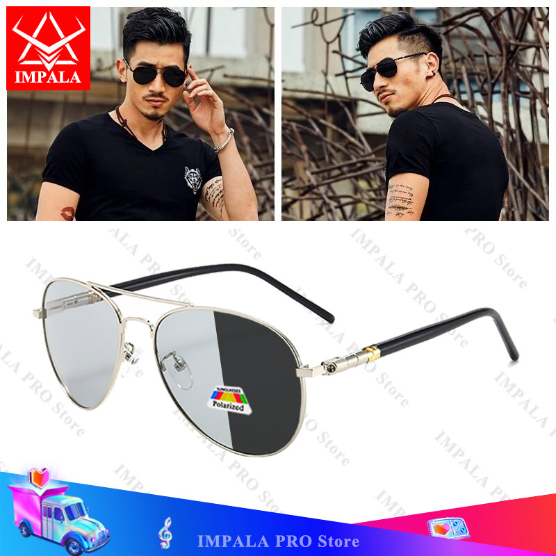 IMPALA PG1836W Fashion Photochromic Polarized Sunglasses for Men Driving Fishing Anti Glare Resin Lens Change Color Itself Men' Sunglasses UV Protection