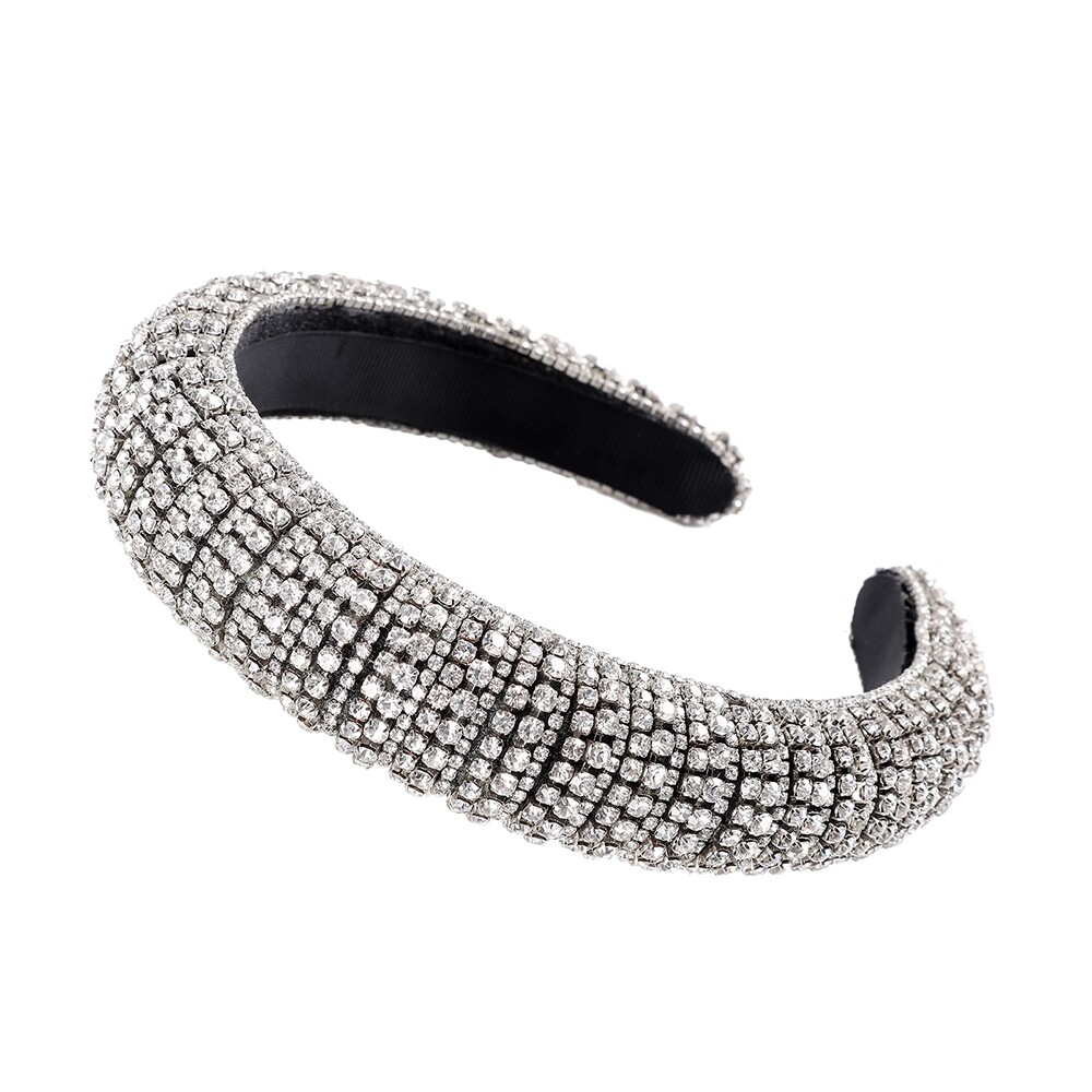 Woman Luxury Full Diamond Beads Crystal Hair Band Retro Rhinestone Padded Sponge Wide Headband Crown